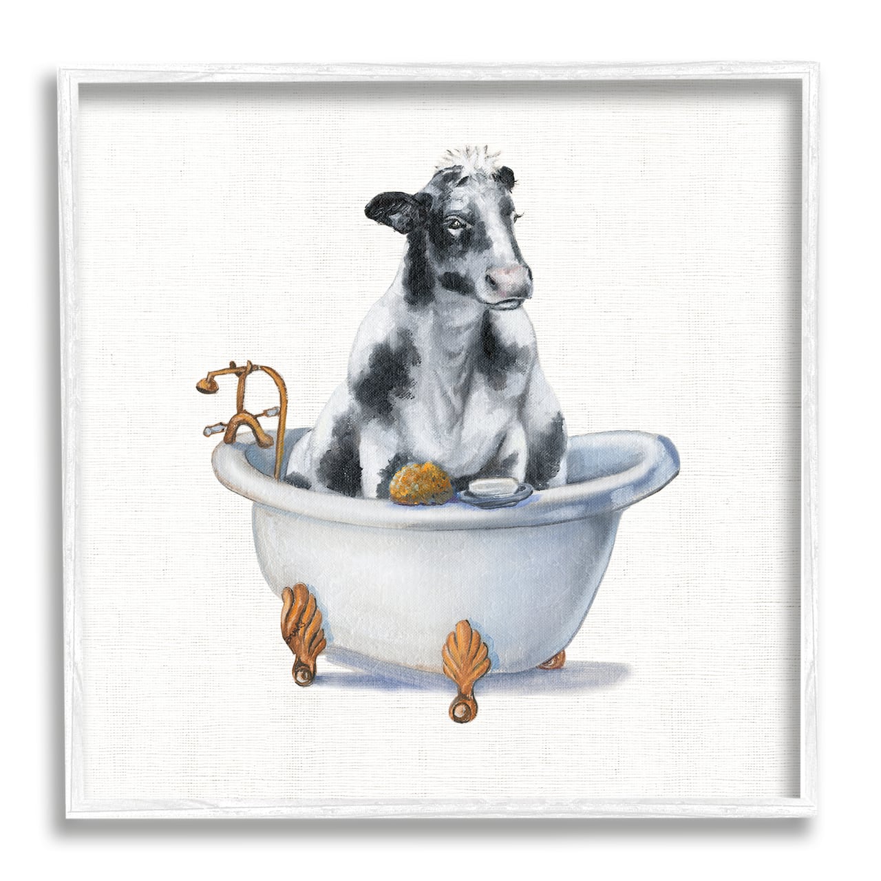 Stupell Industries Dairy Cow in Bathtub Country Farm Animal Framed Wall Art